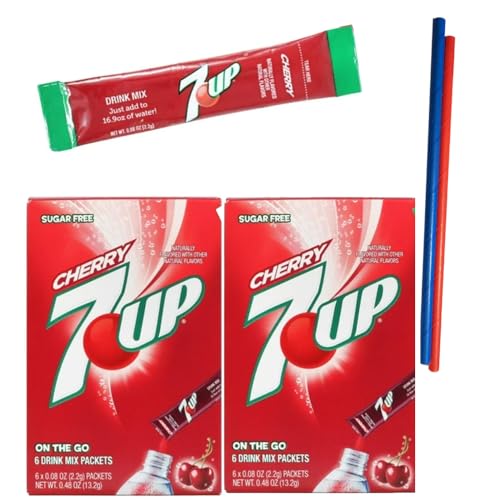 7-UP Singles To Go Powdered Drink Mix, 2 Boxes with 6 Packets Each – 12 Total Servings, Sugar-Free Drink Powder, Just Add Water, 6 count (Pack of 2) Keto Burst with Flavor, Zero Guilt! Low Carb, Zero Sugar Drink Mix – 2 Box of Cherry 7 Up 7UP – Comes with 2 Paper Straws and 1 Exclusive PALiSOL CREATiONS Stickers