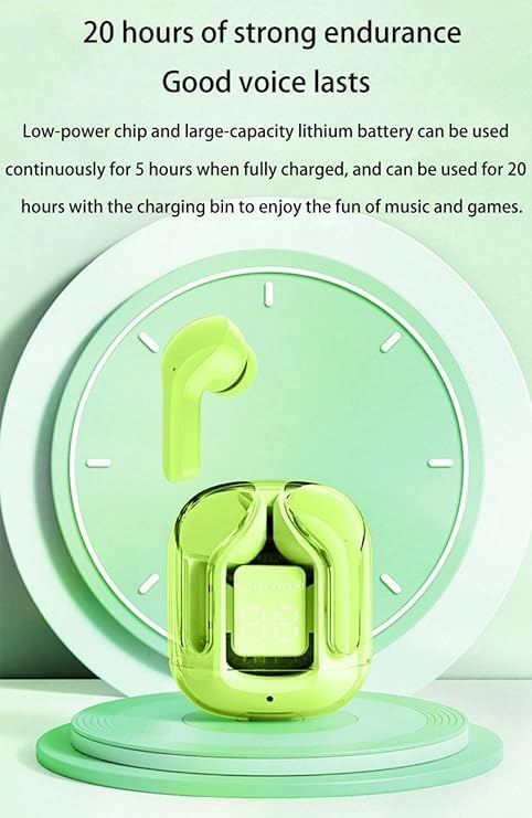 Image of AVASHYAA TECH Wireless Earbuds with LED Display Case - Noise Cancelling, Touch Control, Long Battery Life, Bluetooth 5.3 Earphones (Neon Green)