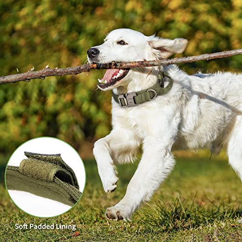 Huntvp taktisch Hundehalsband Verstellbar mit Kontrollgriff, aus Nylon, gepolstert, Metallschnalle, für Mittlere Große Hunde Jagd Training Freizeit Outdoor, Grün L