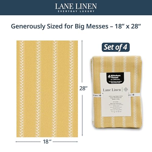 Image of LANE LINEN Kitchen Towels Set - Pack of 4 Cotton Dish Towels for Drying Dishes, 18 inchx 28 inch, Absorbent Tea Towels, Quick Drying Kitchen Towel Set - Lemon Yellow