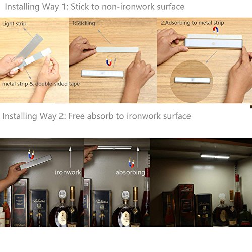 Moston Usb Rechargeable Magnetic Motion Sensor Under Cabinet Light,10 Led Cordless Closet Lighting,Auto On/Off Sensing Night Lights,Stick-On Anywhere For Cupboard,Wardrobe (3 Pack) #TOP3