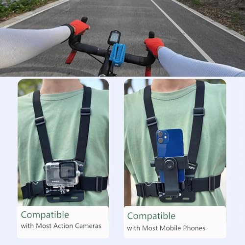 BMUUPY Mobile Phone Chest Mount Harness Strap Cell Phone Holder Mount for Video Recording Bike/Kayak/Fishing/Skateboard POV/VLOG for Smart Mobile Phone for GoPro Hero 12 11 10 9 8/Insta360/DJI