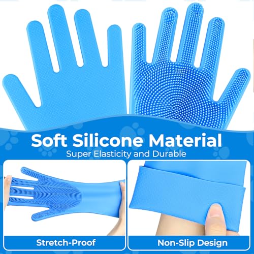 Image of 2PCS Dog Bath Supplies, Dog Bath Gloves | Dog Towels 32'' X 16'',Super Absorbent and Soft Pet Grooming Towel, Perfect Shower & Grooming Supplies for Dogs