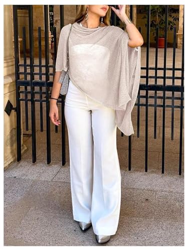 Image of GORGLITTER Women's Poncho Tops Sheer Shawl Cape Top Lightweight Sweater