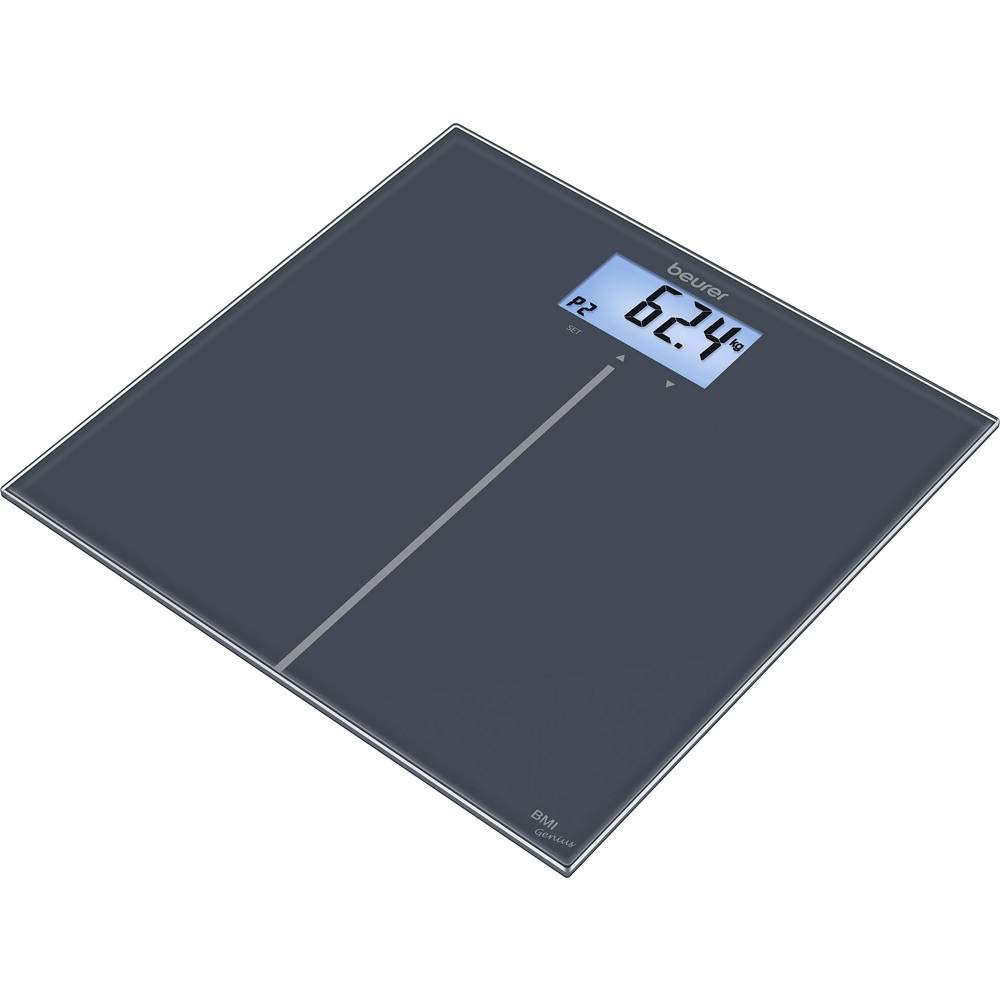Beurer Digital Glass Bathroom Scale, BMI Indication, 180kg Capacity, 10 User Profiles, LCD Display - Black