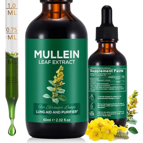 Mullein Drops for Lungs Mullein Leaf Extract Supplement Natural Mullein Herbal Supplements Mullein Leaf Extract for Lung Cleanse and Respiratory Support - 2.02 fl oz