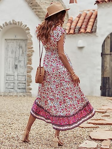PRETTYGARDEN Sun Dresses Women Summer - Maxi Casual V Neck Floral High Low Flowy Beach Long Dress White - Image 2