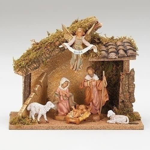 Fontanini, Italian Stable with 6-Piece Set, 5" Collection, Nativity Figures and Stable, Made in Italy
