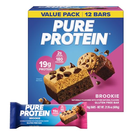 Pure Protein Bars High Protein Nutritious Snacks to Support Energy Low Sugar Gluten Free Brookie 1.76oz 12 Count (Packaging May Vary)