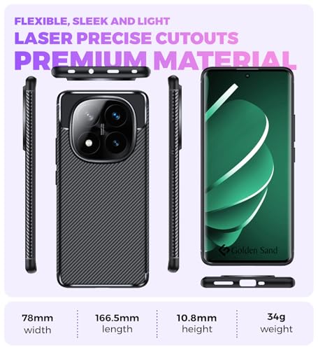 Image of Golden Sand Shock Proof Slim Armor Aramid Carbon Fibre Rugged Back Cover Case for Poco X7 5G, Redmi Note 14 Pro Plus 5G, Redmi Note 14 Pro 5G (TPU | Mirage Black)