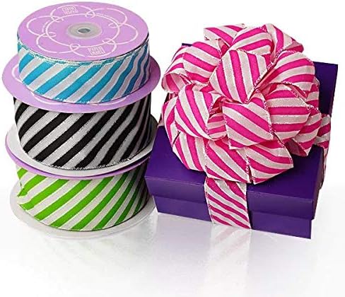 Black and White Diagonal Stripe Wired Satin Ribbon 2 1/2" X 25 Yards