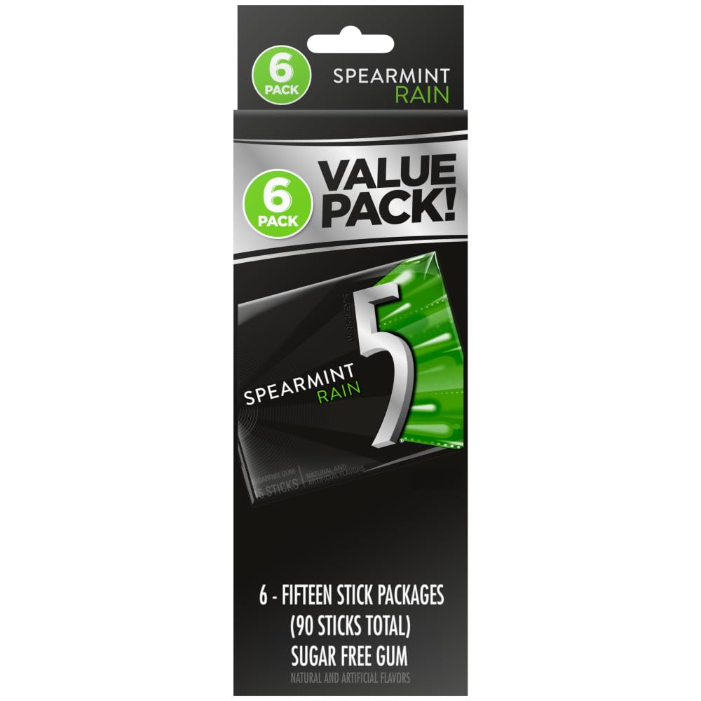 5 Rain Spearmint Sugarfree Gum, 6 Value Packs (36 packs total)
