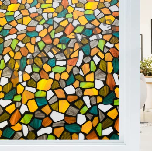 Image of HOME13 Frosted Privacy Window Film Self Adhesive Multi-Stone Pattern Decorative Static Cling Heat Control Frosted Vinyl Window Film for Home Office (24x100 Inch, Multicolour)