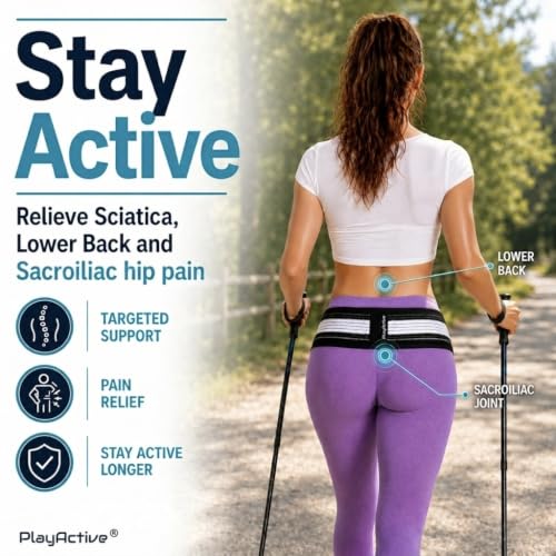 Image of PlayActive Sacroiliac SI Joint Hip Belt - Lower Back Support Brace for Men and Women - Pelvic Support Belt - Trochanter Belt - Sciatica Pelvis Lumbar Hip Pain Relief (Regular) (Pack of 2)