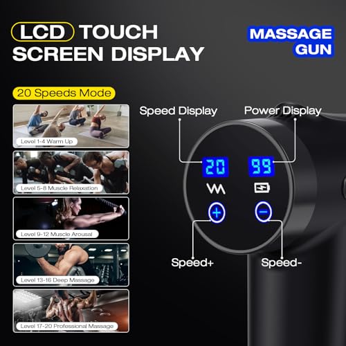 Image of AERLANG Massage Gun, Deep Tissue Massager Machine for Pain Relief, Powerful Body Massager - 20 Speed -6 Heads, Handheld Percussion Muscle Massager with Carry Case, Gifts for Men Women, Black