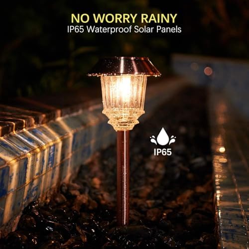 XMCOSY+ Solar Lights Outdoor, Solar Garden Outdoor Waterproof IP65, 10-40 LM Dimmable Auto On/Off Warm White Pathway Lights, Solar Powered Landscape Lighting for Walkway Driveway (4 Pack) - 2