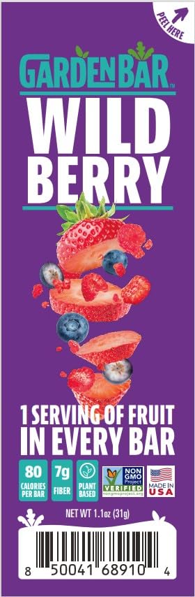 Miniatura 4 de Garden Bar Wildberry Fruit  Cecina de cuero de frutas naturales saludables  Sin gluten, vegano, sin OMG, aperitivo alto en fibra  6 unidades