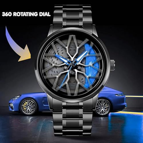 Image of Branded Men's Sport Quartz Watch Car Wheel Multicolour Dial Wheel Dial 360 Rotating Casual Fashion Stainless Steel Alloy Mens &Boy's Luxury Metal Gift Creative Watch