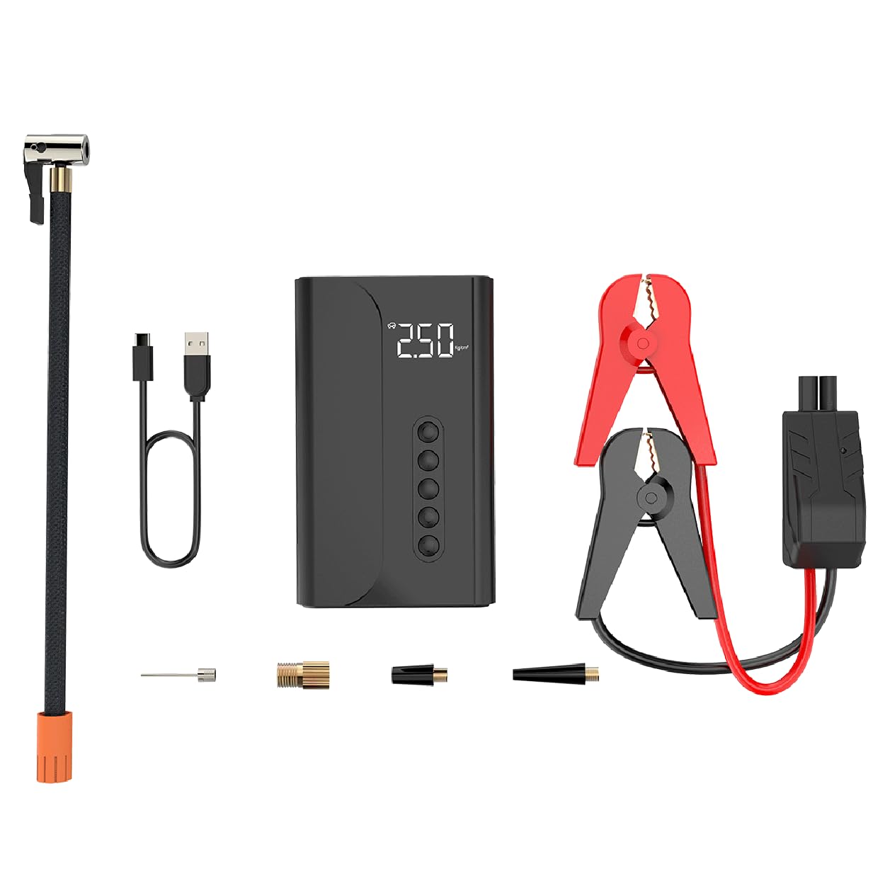 Jump Starter with Air Compressor Portable - 10400mAH - 150PSI 12V Battery Booster LCD Display LED Lights Power