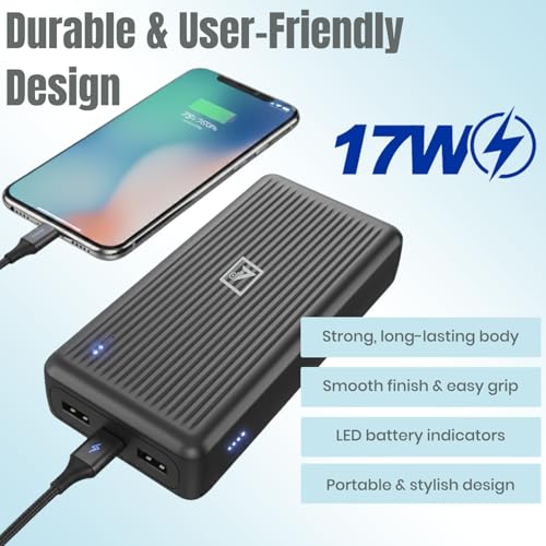 Image of ONE 7 20400mAh Portable Power Bank 17W - Dual USB & Type-C Output Slim Charger | LED Battery Indicator | Travel-Friendly Backup Battery for Smartphones & Devices (ON PB-40)
