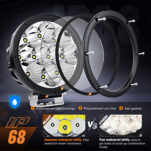 Nilight 5.7 Inch Round 50W LED Driving Light w/ 16AWG DT Connector Wiring Harness 6500LM IP68 Spot Flood Combo LED Work Lights for Offroad ATV UTV SUV Motorcycle Truck Tractor Boat, 5 Years Warranty