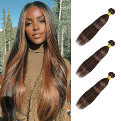 Straight Human Hair Bundles P1B/30 Dark Brunette Highlight 18 20