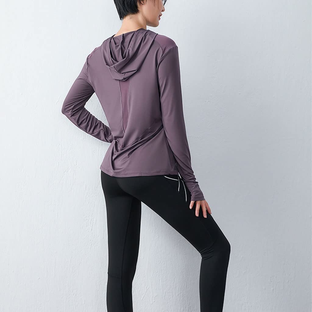 HSQMA Camicia Sportiva da Donna, Magliette da Allenamento A Maniche Lunghe, Magliette da Ginnastica Larghe, Magliette da Yoga con Foro for Il Pollice, Maglietta da Palestra Fitness