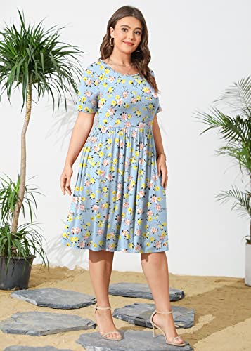 Image of POSESHE Womens Plus Size Summer Dress 2026 Casual Short Sleeve Empire Waist Loose Fit Swing T-Shirt Dress with Pockets