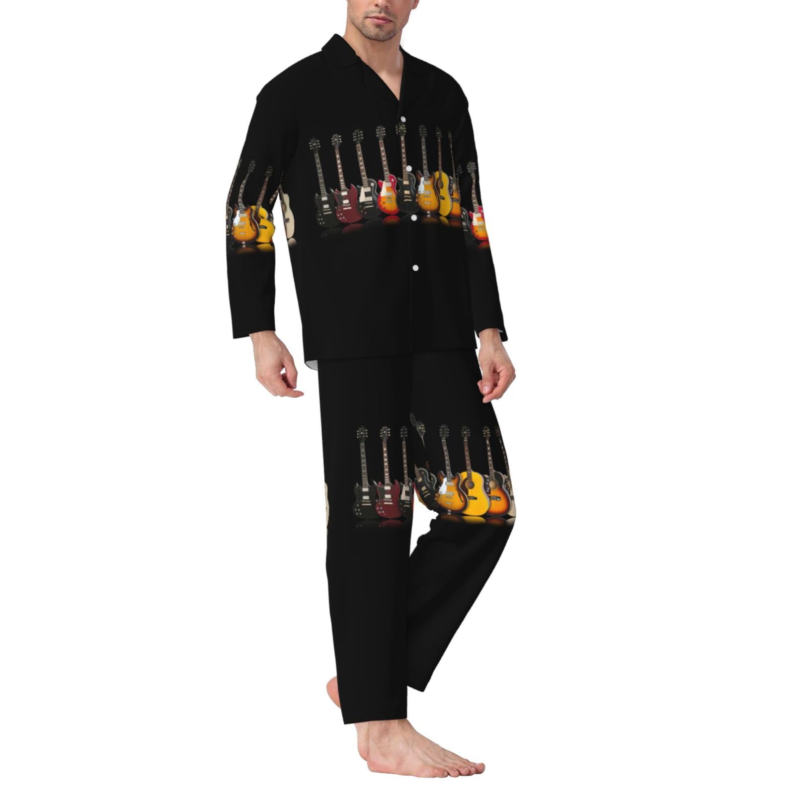 Chitarra Elettrica Stampa Uomo Manica Lunga Pigiama Set Due Pezzi Lounge Pantaloni Per Inverno Autunno Primavera Estate