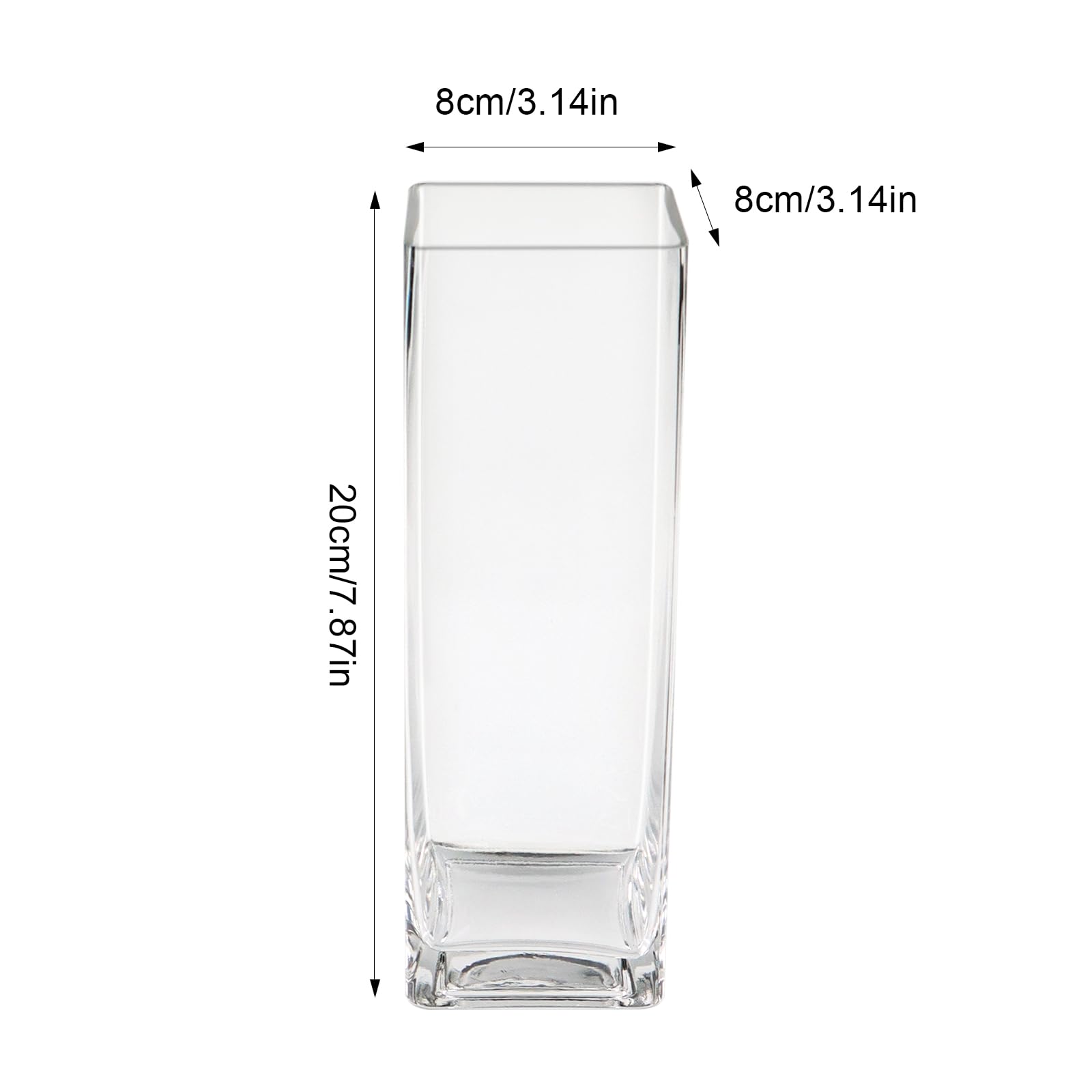 ASSRECT Square Flower Vase 20 x 8cm Clear Glass Vase for Centerpieces Handmade Modern Minimalist Style Decor Floral Arrangement Vases for Wedding Party Home Office Decor Table Decoration - Image 2