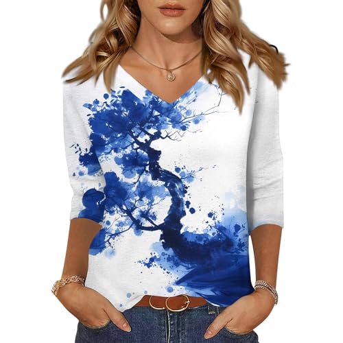 HTHLVMD Womens 3/4 Length Sleeve Tunic Tops Summer Fall Outfits 2025 Three Quarter Sleeve Casual V Neck T Shirts for Women