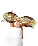 Vintage oval thick‑frame personalized fashion glasses for party outfits, street style, beach looks (YellowChampagne, Dimensions(cm): Temple(14.5)-Bridge (2.1)-LensHeight(3.8)-LensWidth(5.7))