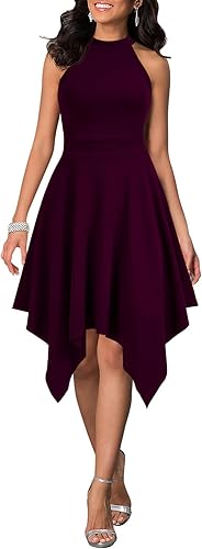 Women's Sleeveless Halter Neck Formal Dress Hem Asymmetrical A Line Party Cocktail Dress