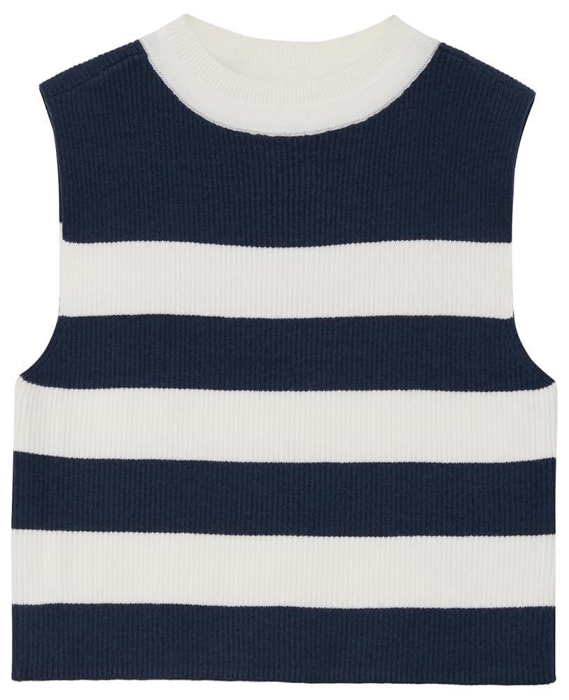s.Oliver Junior Mädchen Strickpullunder – Slim Fit, verkürzt, gestrickte Streifen, ärmellos