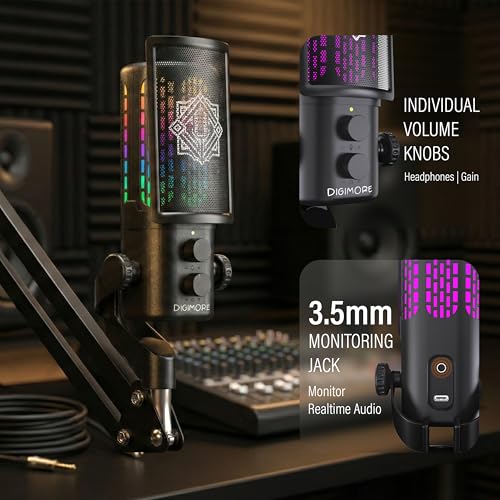 Image of DIGIMORE USB Microphone System | Boom Arm Mic | 192kHz Sampling | Unidirectional | for Streaming, Podcast, Gaming & Recording | PC Compatible (D-530)