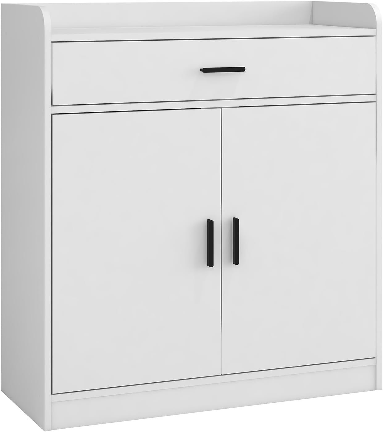 Panana Wooden Shoe Cabinet, 2 Door 1 Drawer Freestanding Wall Hidden Shoe Rack Cupboard Hallway Storage Footwear Organiser Sideboard Unit (White)