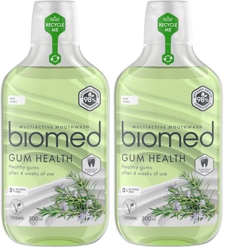 BIOMED Enjuague Bucal Natural Vegano para Cuidado Completo y Encías Sanas sin Alcohol Well Gum 500 ml (Paquete de 2)