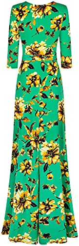 Image of Women's 3 /4 Sleeve V-Neck Printed Maxi Faux Wrap Dress Green Yellow L