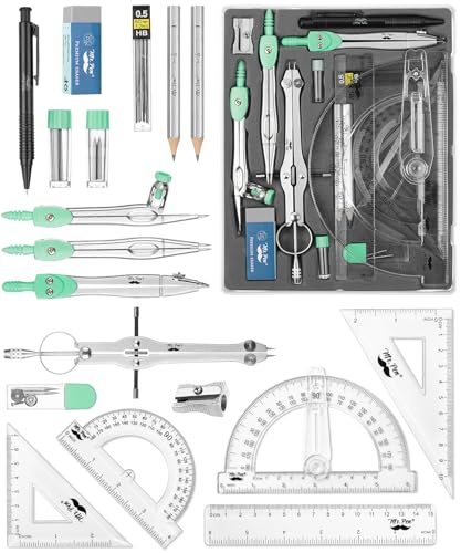 Mr. Pen- Geometry Set, 15 pcs, Green, 6 Inch Swing Arm Protractor, Divider, Set...