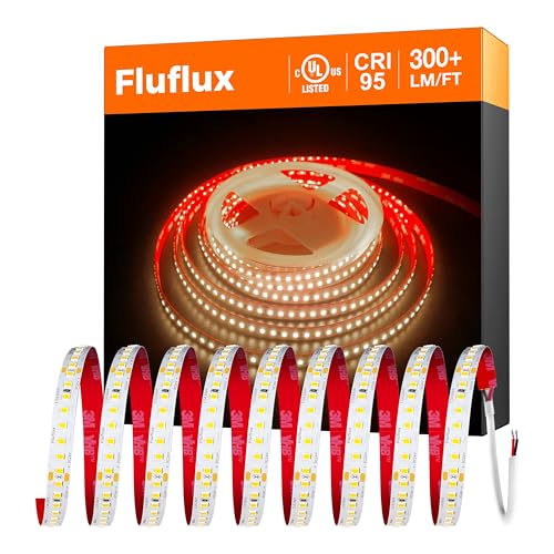 Fluflux 24V 2835 LED Strip Lights 3000K, 300+LM/FT, 16.4FT, UL Listed, CRI95, High Density 160LEDs/m...