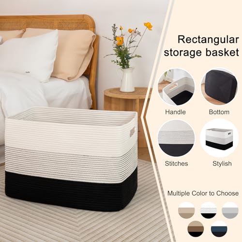 Image of OIAHOMY 108L Large Cotton Rope Basket, Rectangle Woven Baskets for Storage, Nursery Blanket Storage Living Room, Toy Basket With Handle-25 inchx16 inchx16 inch-Gradient Black