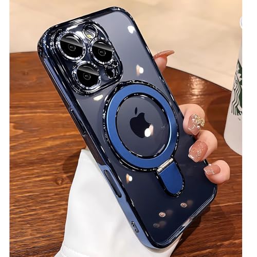 Image of Magnetic Case for iPhone 16 Pro Case Stand & Ring Holder Compatible with MagSafe Built-in Camera Lens Protector Shockproof Phone Case for iPhone 16 Pro 6.3 inch - Deep Blue