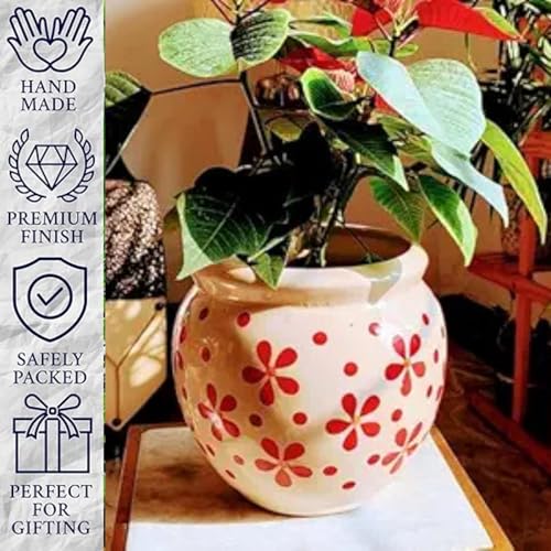 Image of Niyara Handcrafted Ceramic Flower Planter Pot | Decorative Indoor & Outdoor Pot | Multicolor Red Floral Design | Ideal for Home, Garden, Balcony, Office | Decor 6 Inch Height