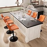 YOUNIKE Orange Bar Stools Set of 6 Modern Swivel Counter Height Bar Chair with Back Adjustable Kitchen Island Faux Leather Padded Barstools taburetes de bar Breakfast sillas para barra de cocina 6PCS