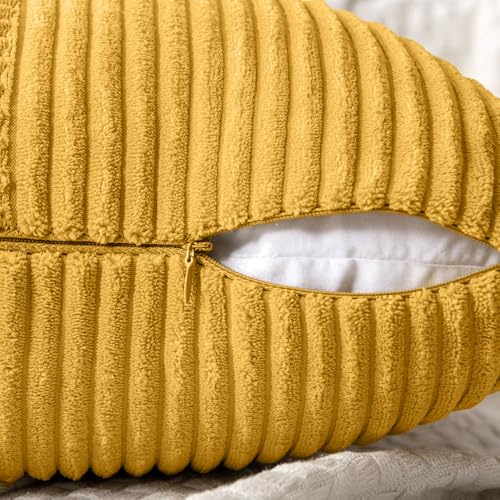 Image of MIULEE Mustard Yellow Decorative Throw Pillow Covers 18x18 Inch for Couch Bed Sofa Pack of 2 Boho Farmhouse Throw Pillows Soft Cross Corduroy Patchwork Textured Cushion Cases