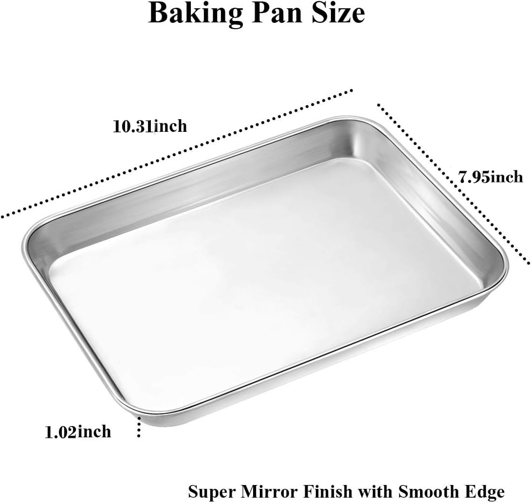 Wildone Juego de bandejas de horno y estantes (2 bandejas + 2 estantes), bandeja de horno de acero inoxidable con rejilla de refrigeración, no tóxica, resistente y fácil de limpiar