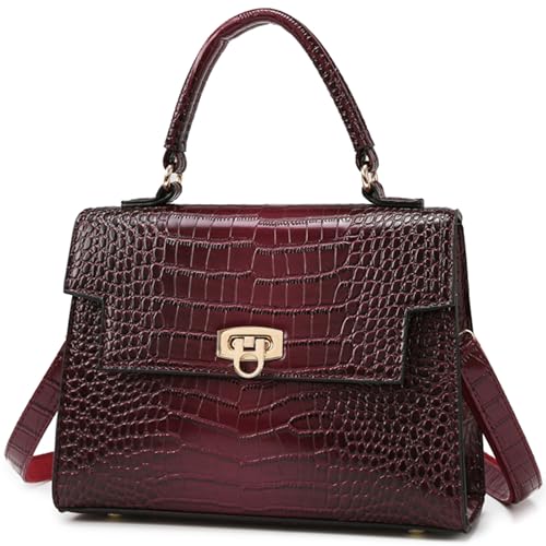 Makukke Shoulder Bag Pu Leather Handbags Crocodile Pattern Top Handle Purse Trendy Crossbody Bag for Women Flap Satchel Bags