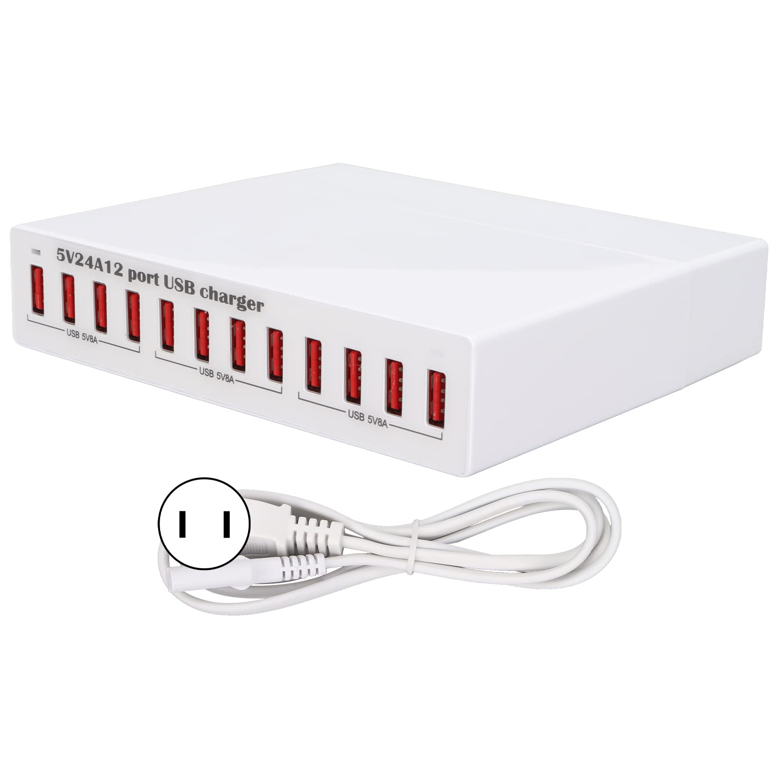 12-Port-USB-Ladestation, intelligente Shunt-LED-Anzeigeleuchte, automatische Erkennung, USB-Lade-Hub, Ladestation für mehrere Geräte, 100 bis 240 V