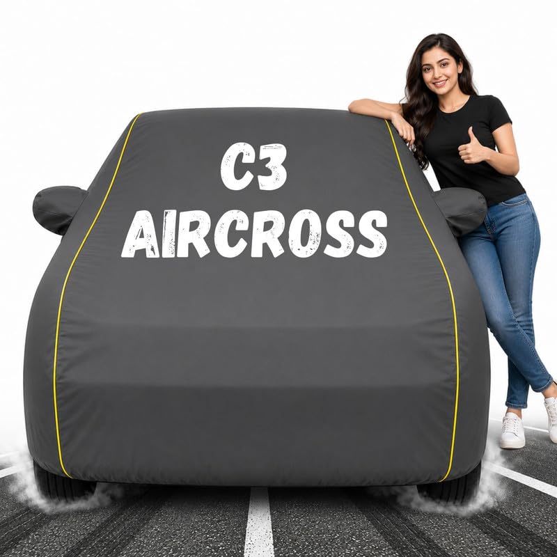 Image of Custom Fit Grey 100% Waterproof C3 Aircross Car Cover | Polyester Car Body Covers for Rain & Sun | UV Protection, Dustproof, Scratch Resistant, Windproof, Heat Resistant