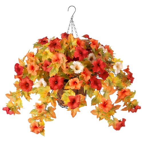 Artificial Fake Fall Flowers with Hanging Basket Plants for Outdoor